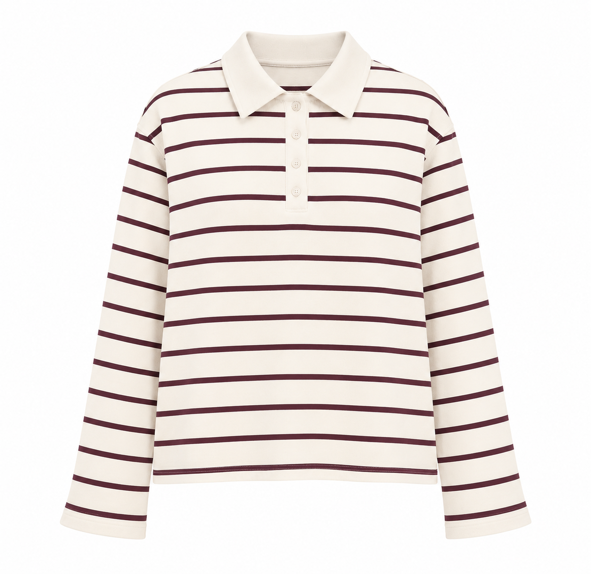 Lucia Langarm-Polo in Creme mit bordeauxfarbenen Streifen
